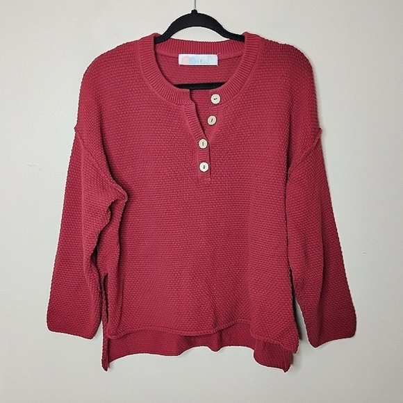 Free People Beach Hailee Waffle Knit Henley Pullover In Mulberry XS - Picture 3 of 8